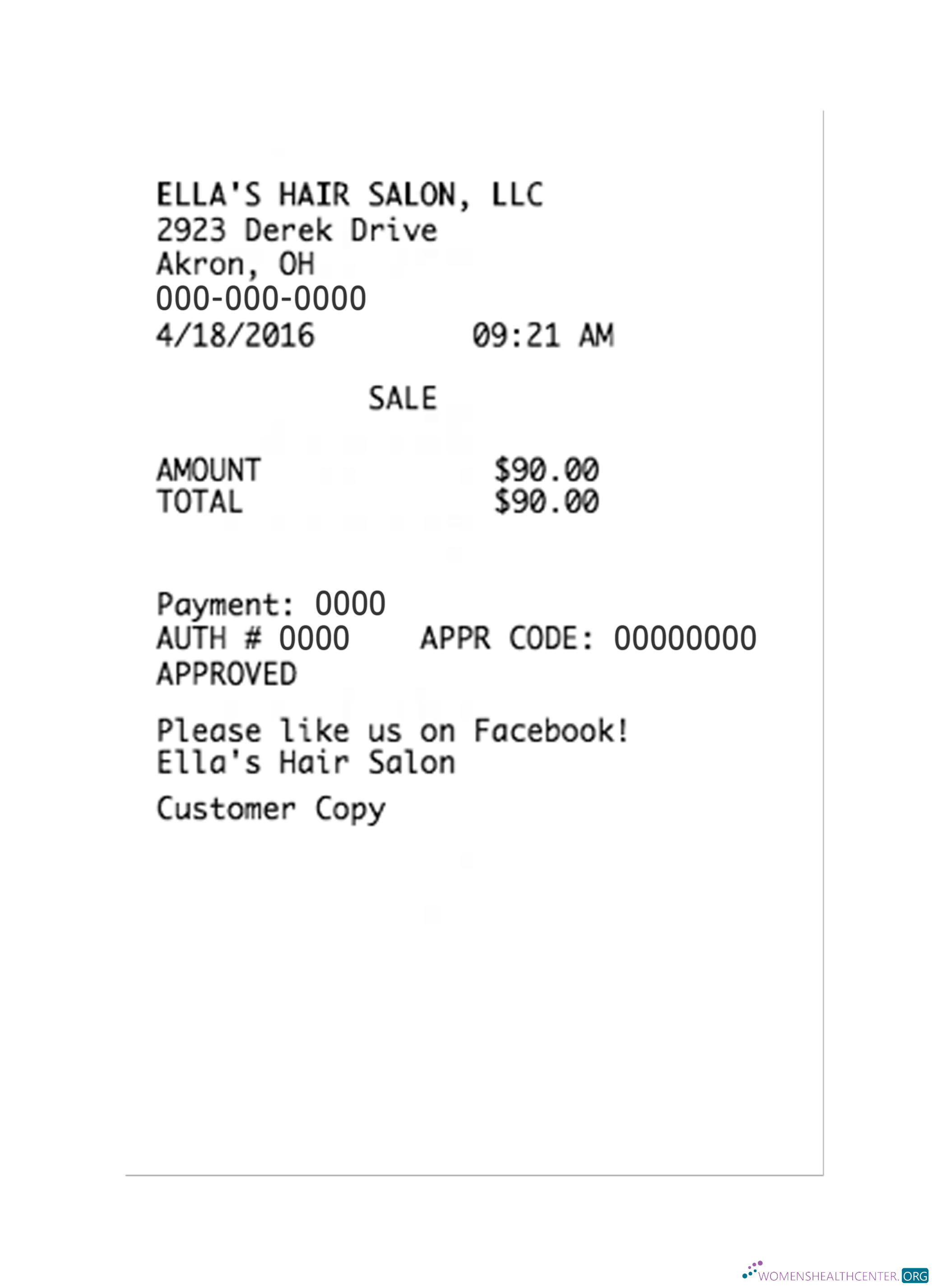Download ELLA'S HAIR SALON LLC payment receipt Photoshop template